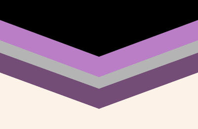 A chevron flag. The chevron has three stripes, the middle one being thinner than the other two. The top one is the same lavender as the original flag and the bottom one is the same darker lavender. The middle stripe is gray. Above the chevron is black.